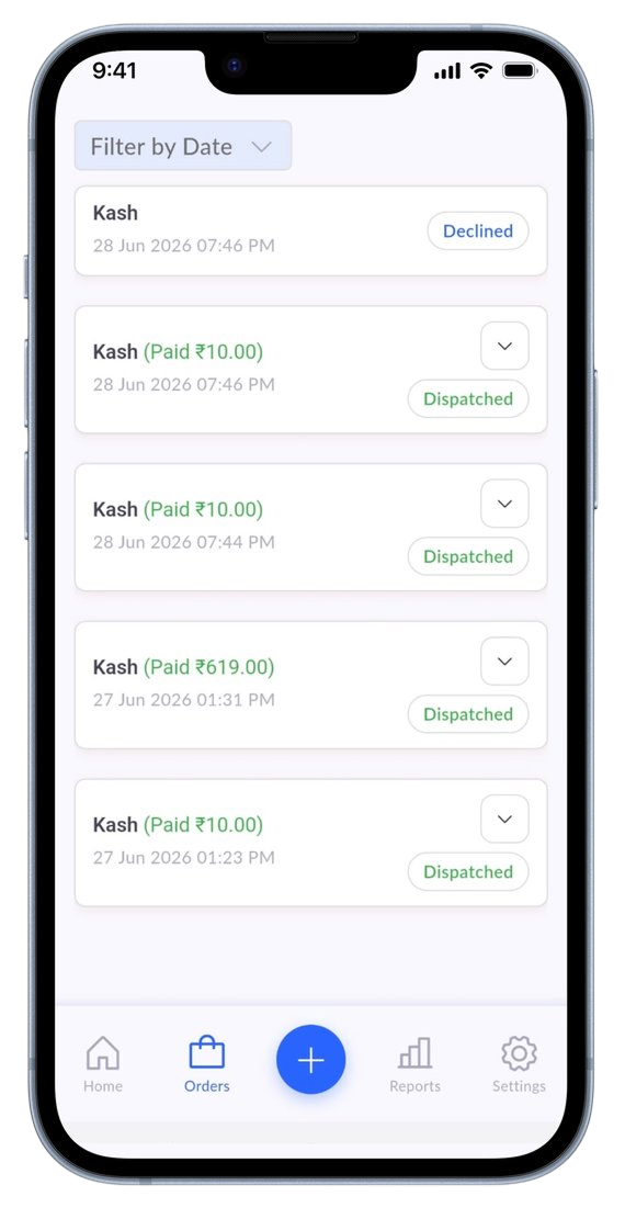Order management in Zopnote: every order with its payment and dispatch status