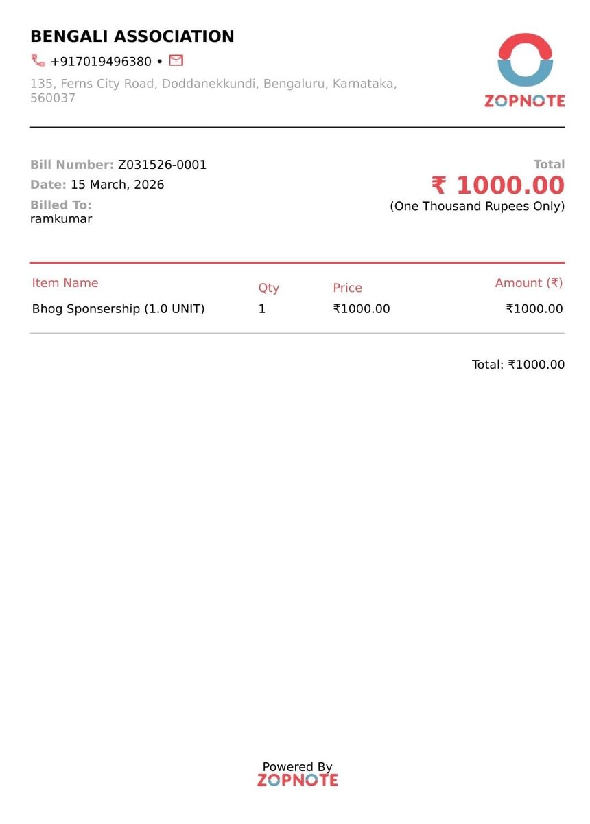 A digital receipt is generated automatically for every contribution